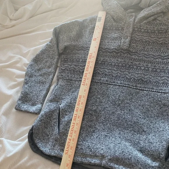 Life Gray Fair Isle Fleece Pullover Hoodie Button Women's Sweatshirt Large - Picture 5 of 13
